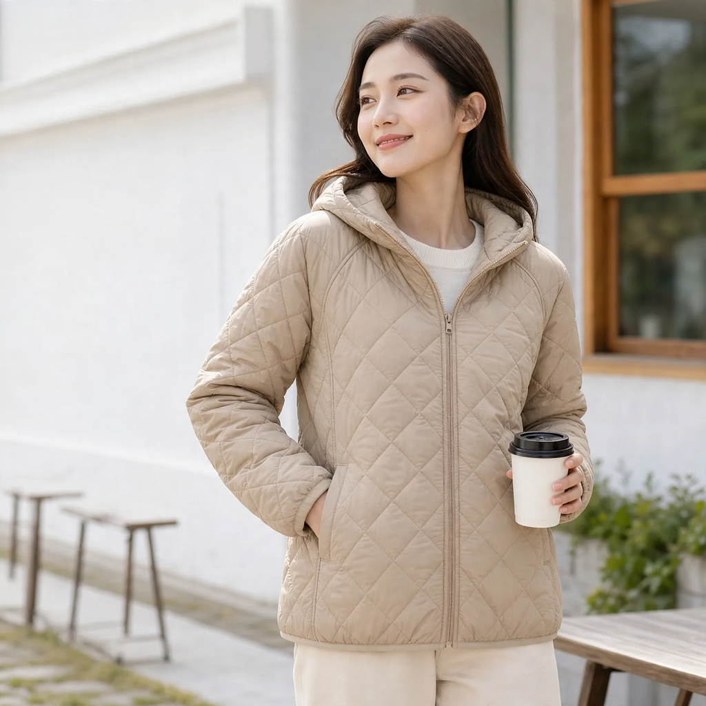 Leichte Damen-Steppjacke mit Kapuze, locker geschnitten