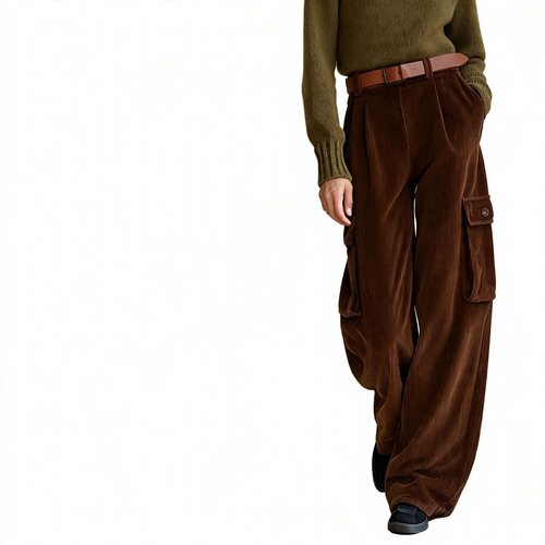 Vielseitige Cord-Cargohose mit hohem Bund
