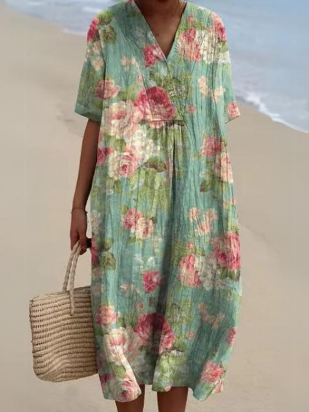 Echoarchiv | Lässiges Kleid mit Floralem Druck aus Atmungsaktivem Baumwollstoff