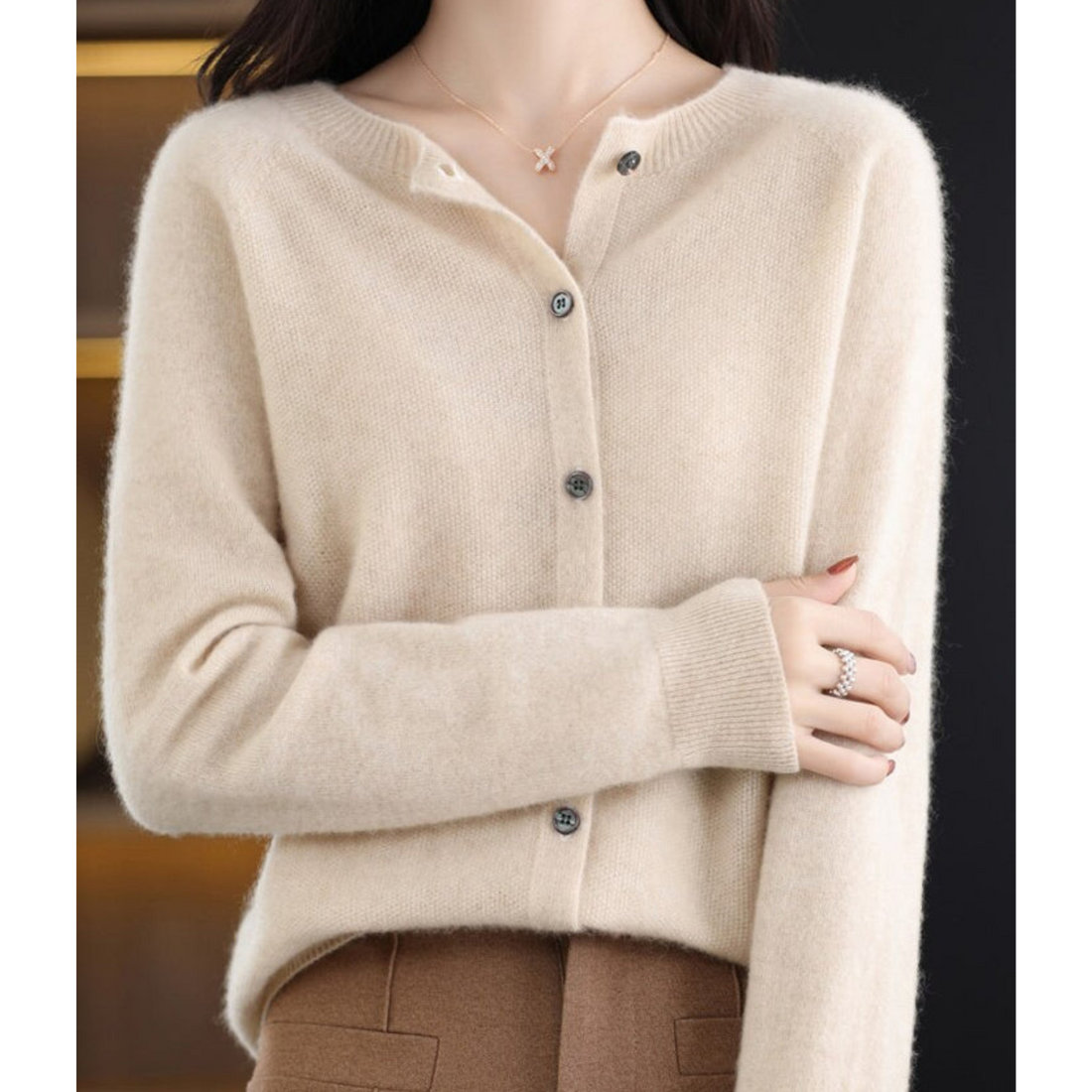 Damen O-Ausschnitt Strickjacke Pullover – Veloura
