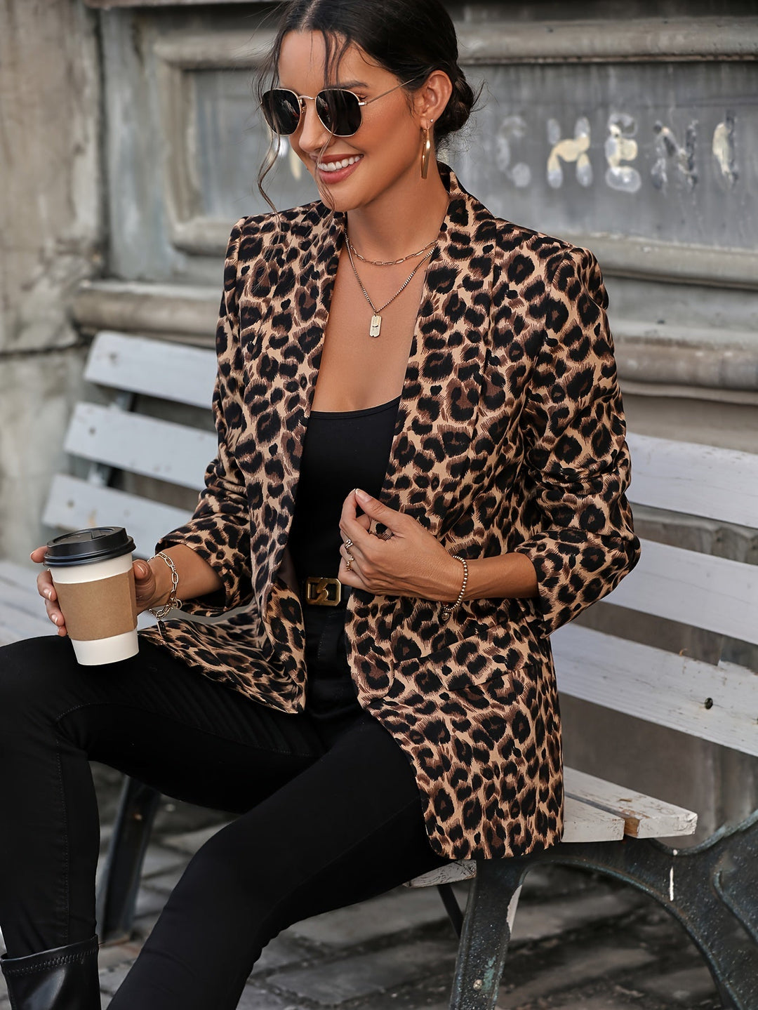 Echoarchiv | Eleganter Business Langblazer mit Leopardenmuster für alle Jahreszeiten