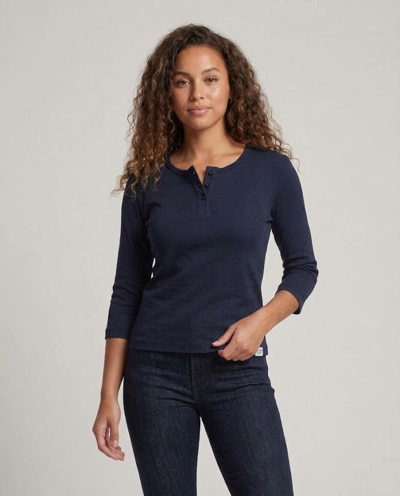 Damen Geripptes Henley-Cropped-Shirt mit Dreiviertelärmeln Echo Archiv