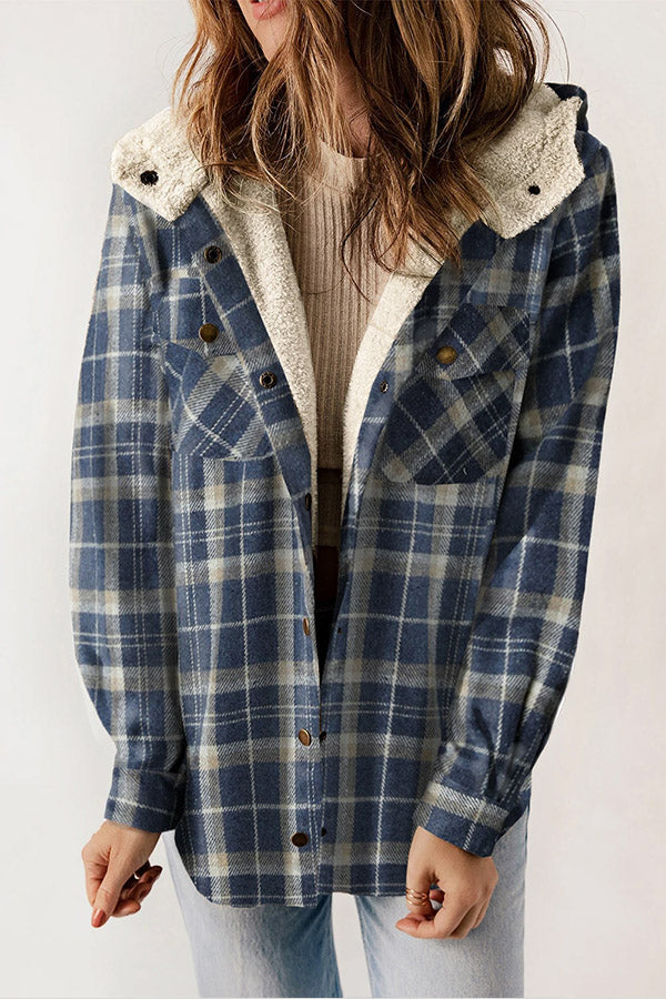 Echoarchiv | Knopf Sherpa gefütterte Kapuzen-Flanelljacke