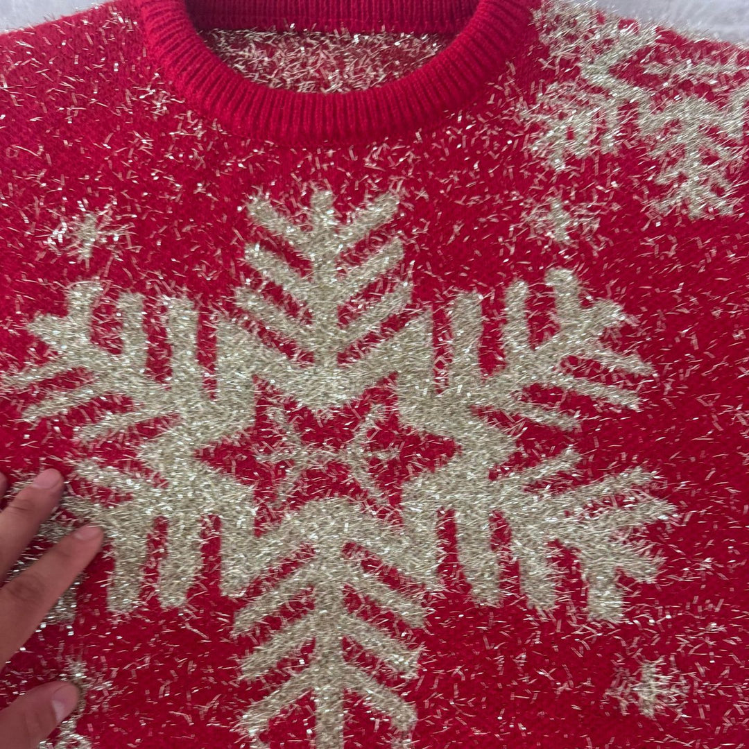 Festlicher Damen-Weihnachtspullover mit Rentier und Schneeflocken