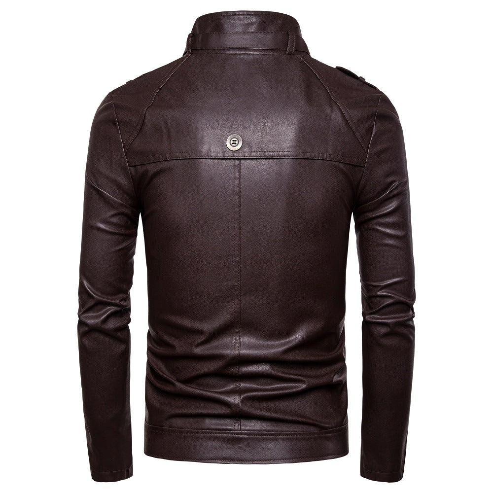 Herren modische Kunstlederjacke mit asymmetrischem Reißverschluss und Steppnähten Echoarchiv