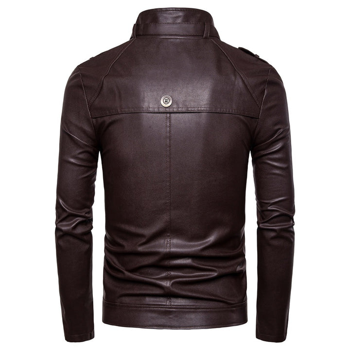 Herren modische Kunstlederjacke mit asymmetrischem Reißverschluss und Steppnähten Echoarchiv