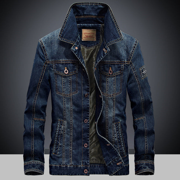 Herren Jeansblouson im Vintage‑Workwear‑Look mit Umlegekragen und Ziernähten – Denvaro