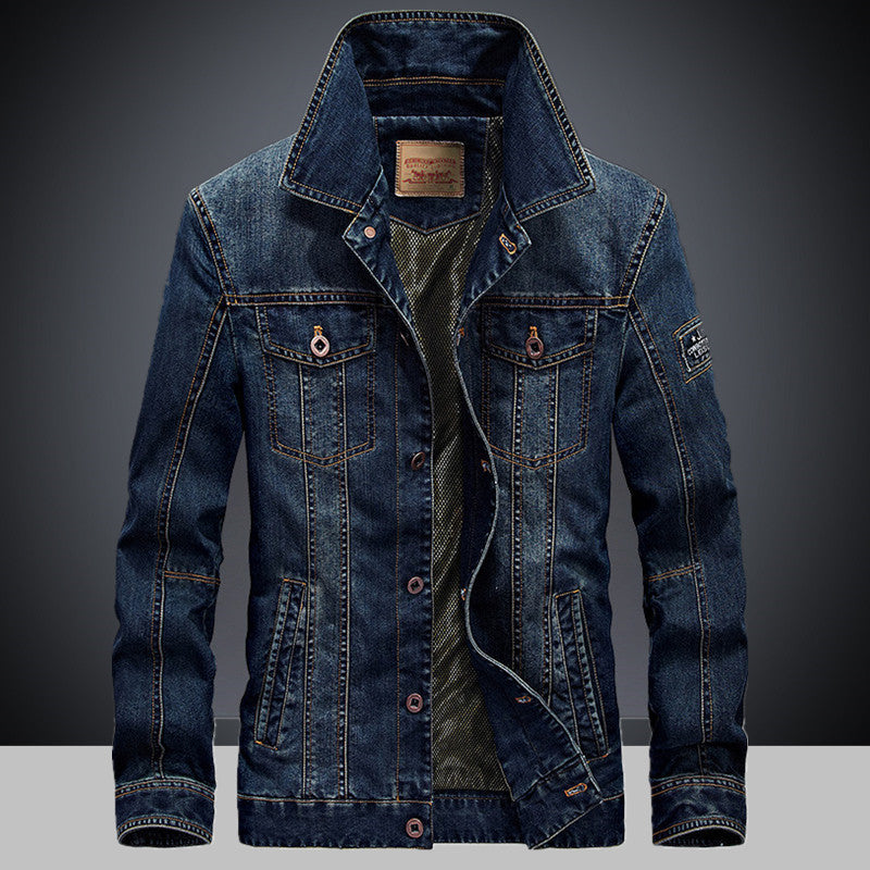 Herren Jeansblouson im Vintage‑Workwear‑Look mit Umlegekragen und Ziernähten – Denvaro
