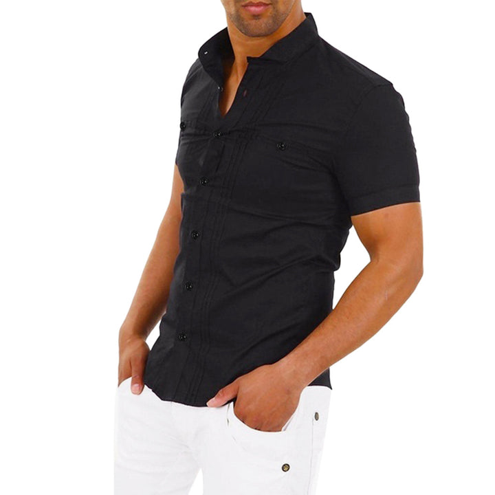 Herren Kurzarmhemd mit elegantem Stehkragen und strukturiertem Design Echoarchiv