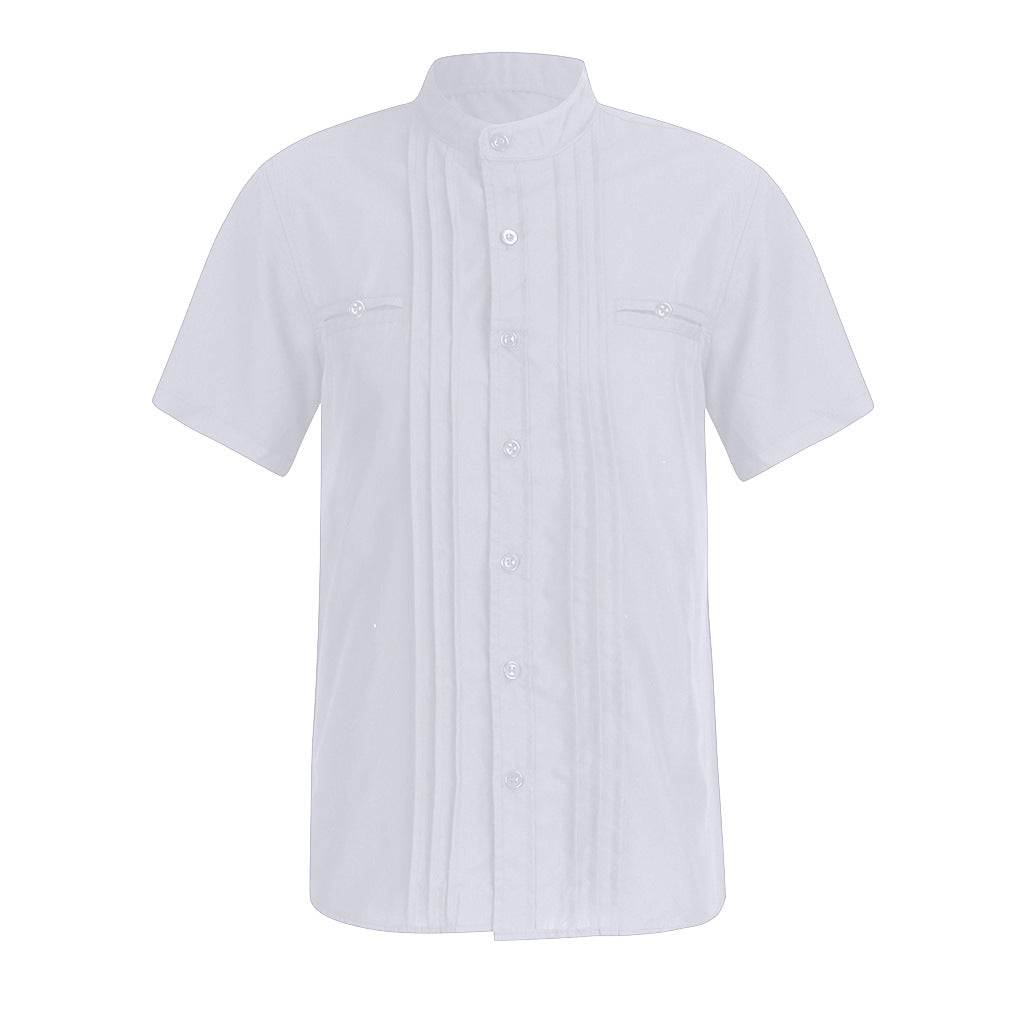 Herren Kurzarmhemd mit elegantem Stehkragen und strukturiertem Design Echoarchiv