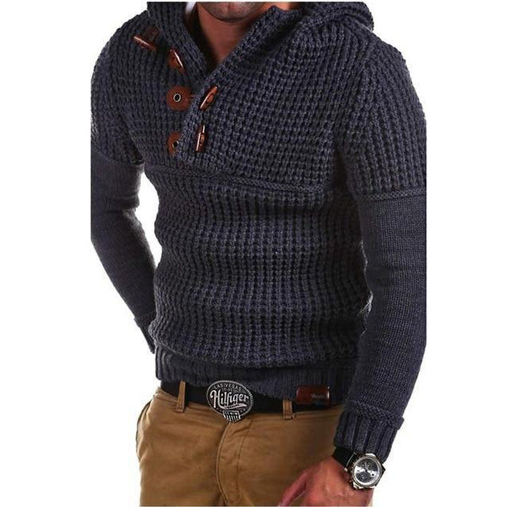 Herren Strickpullover mit Kapuze und modernen Holzknöpfen Echoarchiv