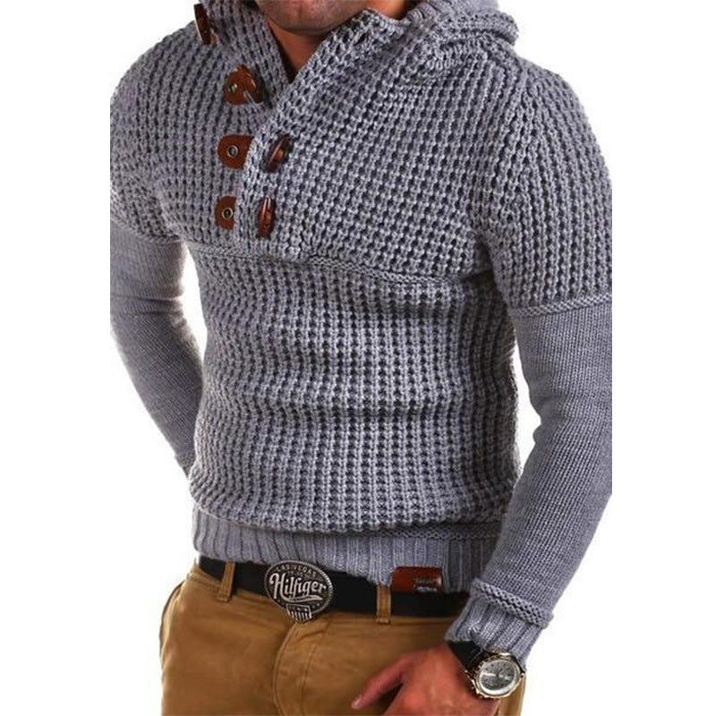 Herren Strickpullover mit Kapuze und modernen Holzknöpfen Echoarchiv