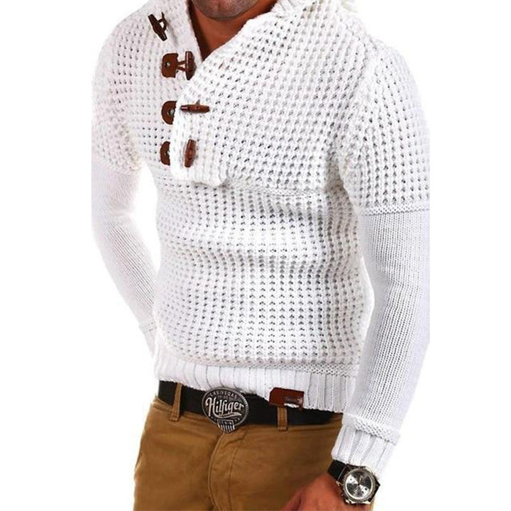 Herren Strickpullover mit Kapuze und modernen Holzknöpfen Echoarchiv