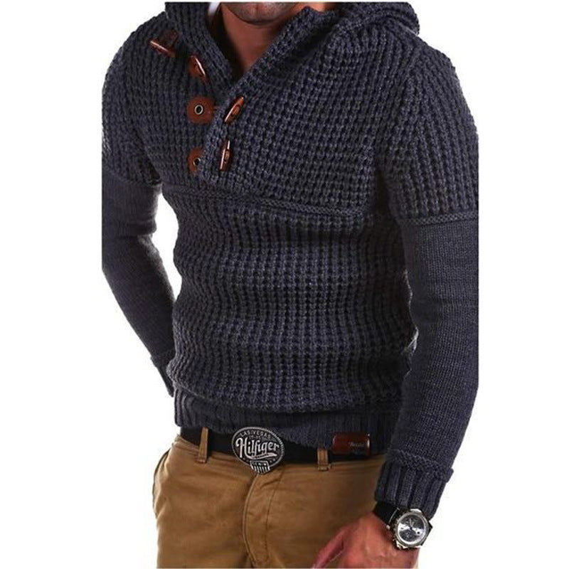 Herren Strickpullover mit Kapuze und modernen Holzknöpfen Echoarchiv
