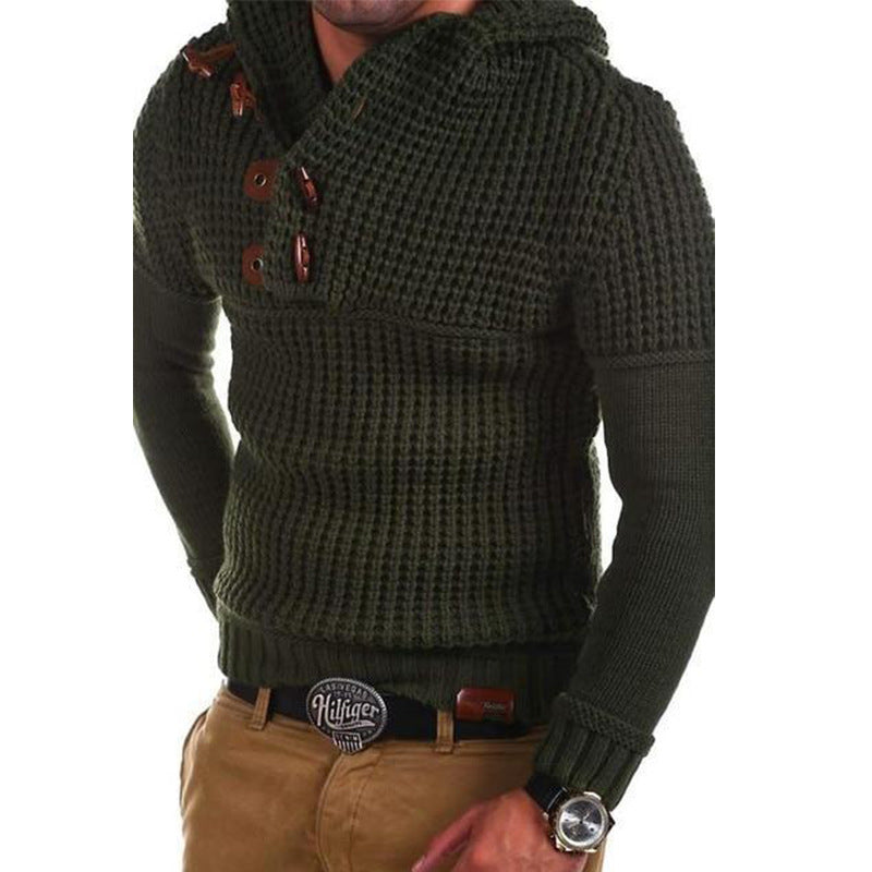 Herren Strickpullover mit Kapuze und modernen Holzknöpfen Echoarchiv