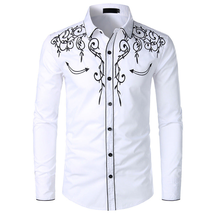 Herren Langarmhemd mit kunstvoller Stickerei und taillierter Passform Echoarchiv