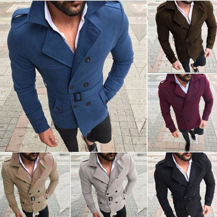 Herren Eleganter Übergangsblazer mit hohem Kragen und modischem Gürtel Echoarchiv
