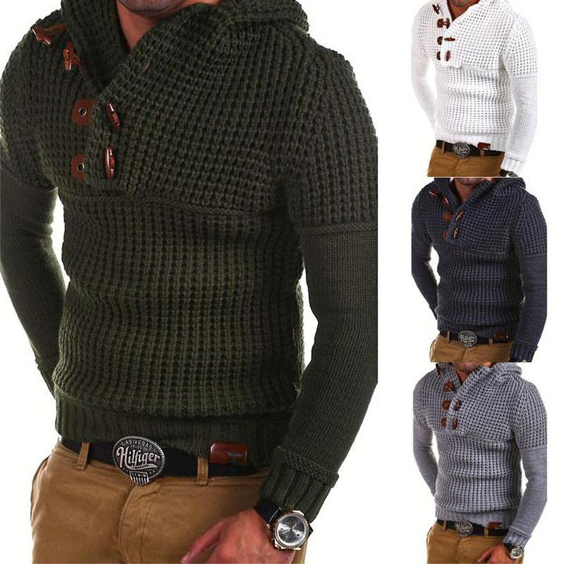 Herren Strickpullover mit Kapuze und modernen Holzknöpfen Echoarchiv