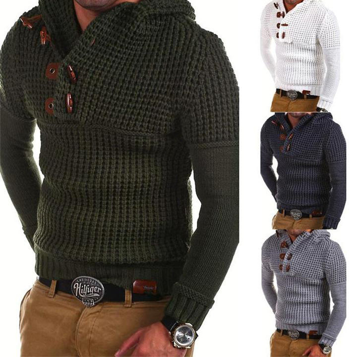 Herren Strickpullover mit Kapuze und modernen Holzknöpfen Echoarchiv