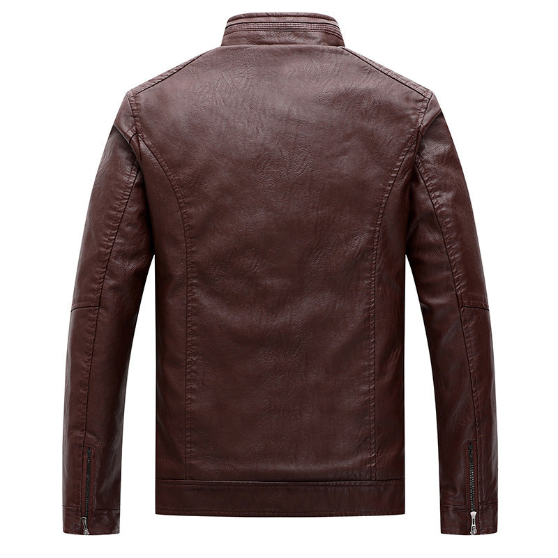 Herren Slim-Fit Lederimitat-Bikerjacke mit Stehkragen und Reißverschlusstaschen Echoarchiv