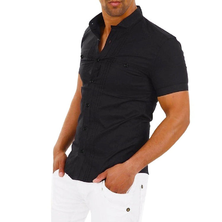 Herren Kurzarmhemd mit modernem Stehkragen und eleganten Knopfdetails – Arvello