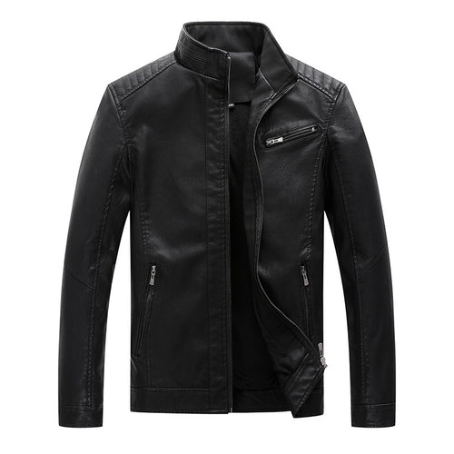 Herren Slim-Fit Lederimitat-Bikerjacke mit Stehkragen und Reißverschlusstaschen Echoarchiv