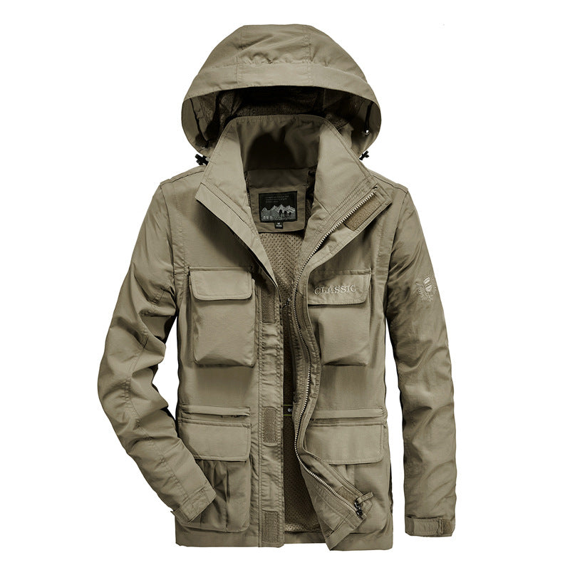 Herren leichter Fieldparka mit Kapuze, Multifunktionstaschen und atmungsaktivem Mesh‑Futter Echoarchiv