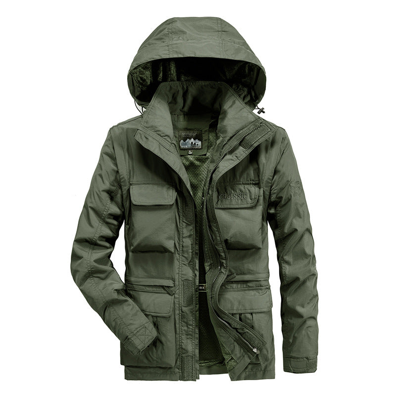 Herren leichter Fieldparka mit Kapuze, Multifunktionstaschen und atmungsaktivem Mesh‑Futter Echoarchiv