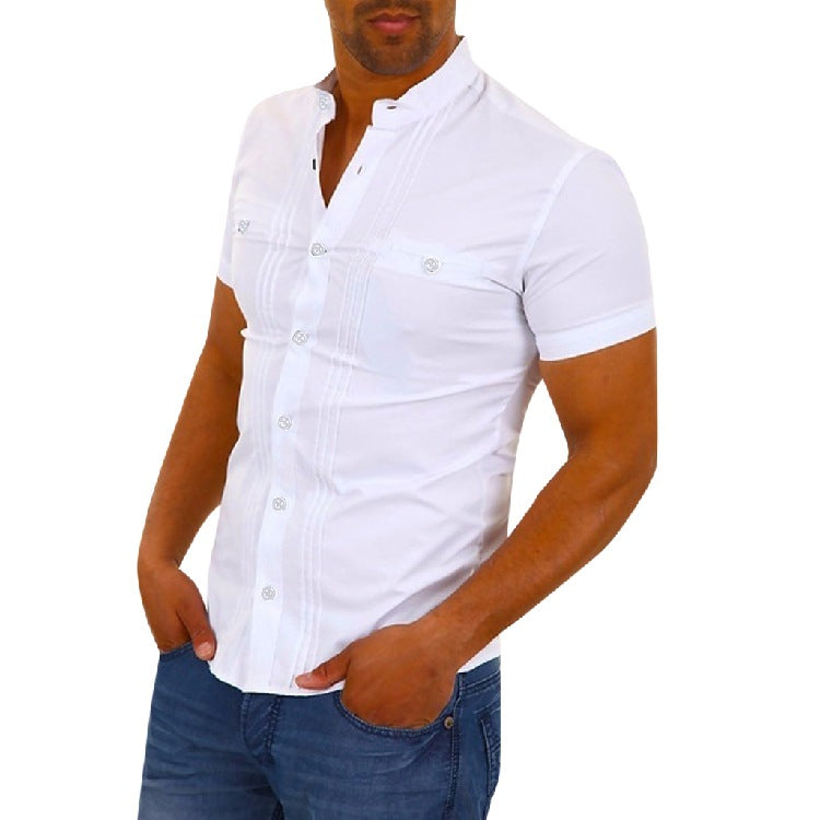 Herren Kurzarmhemd mit modernem Stehkragen und eleganten Knopfdetails – Arvello