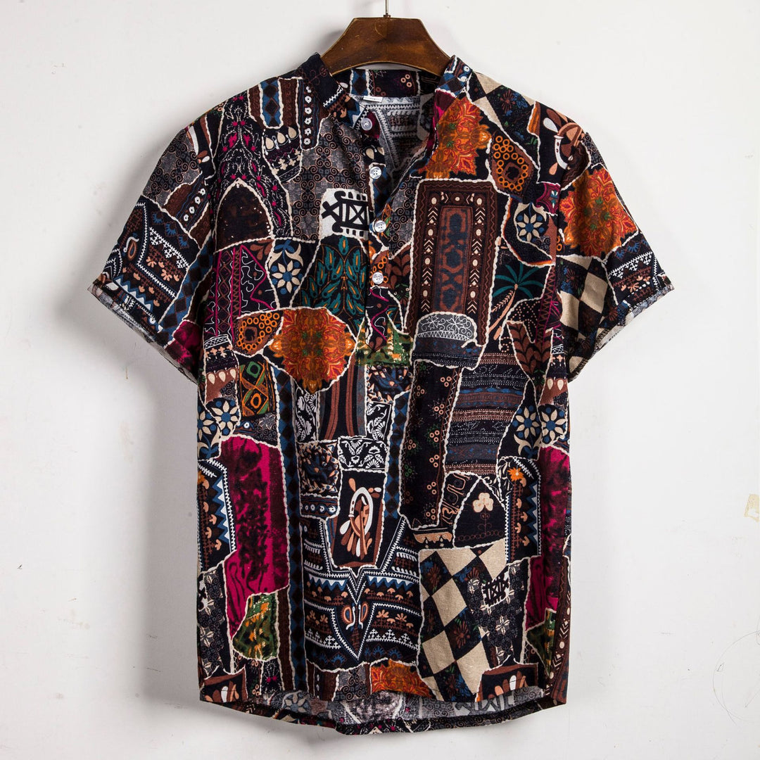 Herren Kurzarmhemd mit kreativem Patchwork-Design Echoarchiv