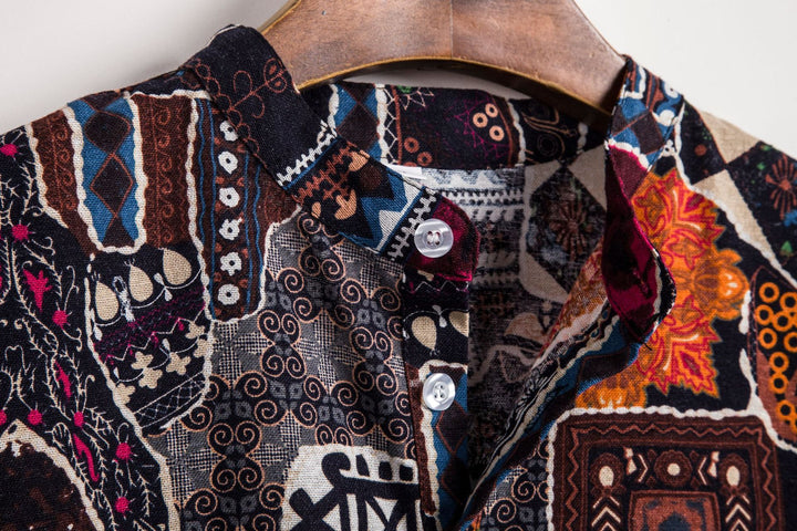 Herren Kurzarmhemd mit kreativem Patchwork-Design Echoarchiv