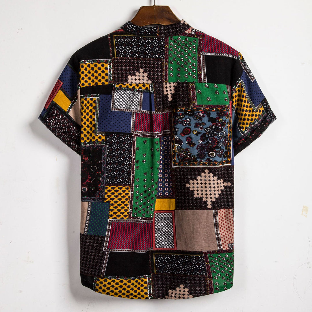 Herren Kurzarmhemd im kreativen Patchwork-Design mit Knopfdetails Echoarchiv