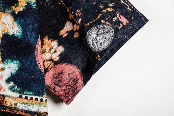Herren Kurzarmhemd mit kreativem Münzdesign und Stehkragen Echoarchiv