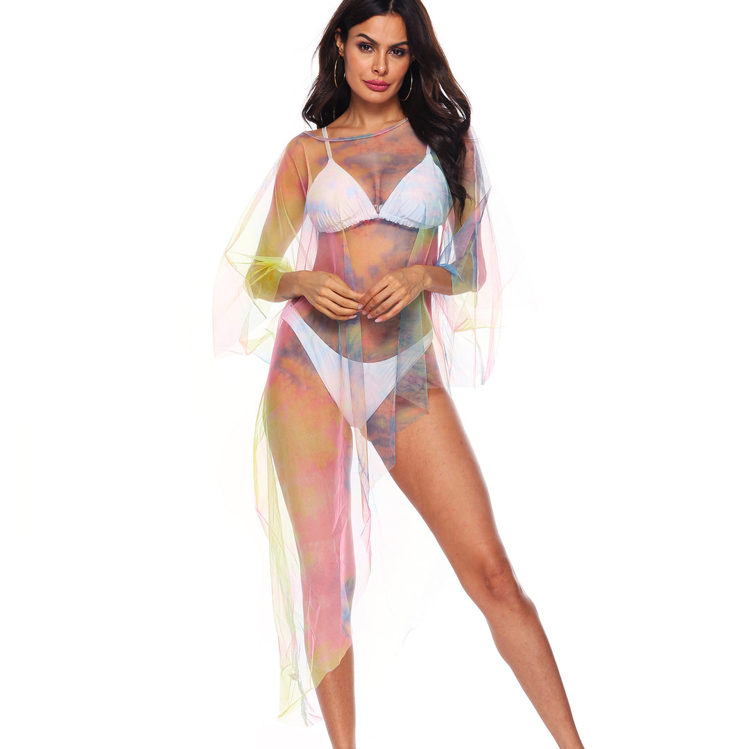 Damen transparenter Strandüberwurf mit bunten Akzenten Echo Archiv