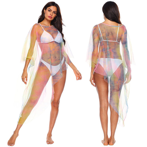 Damen transparenter Strandüberwurf mit bunten Akzenten Echo Archiv