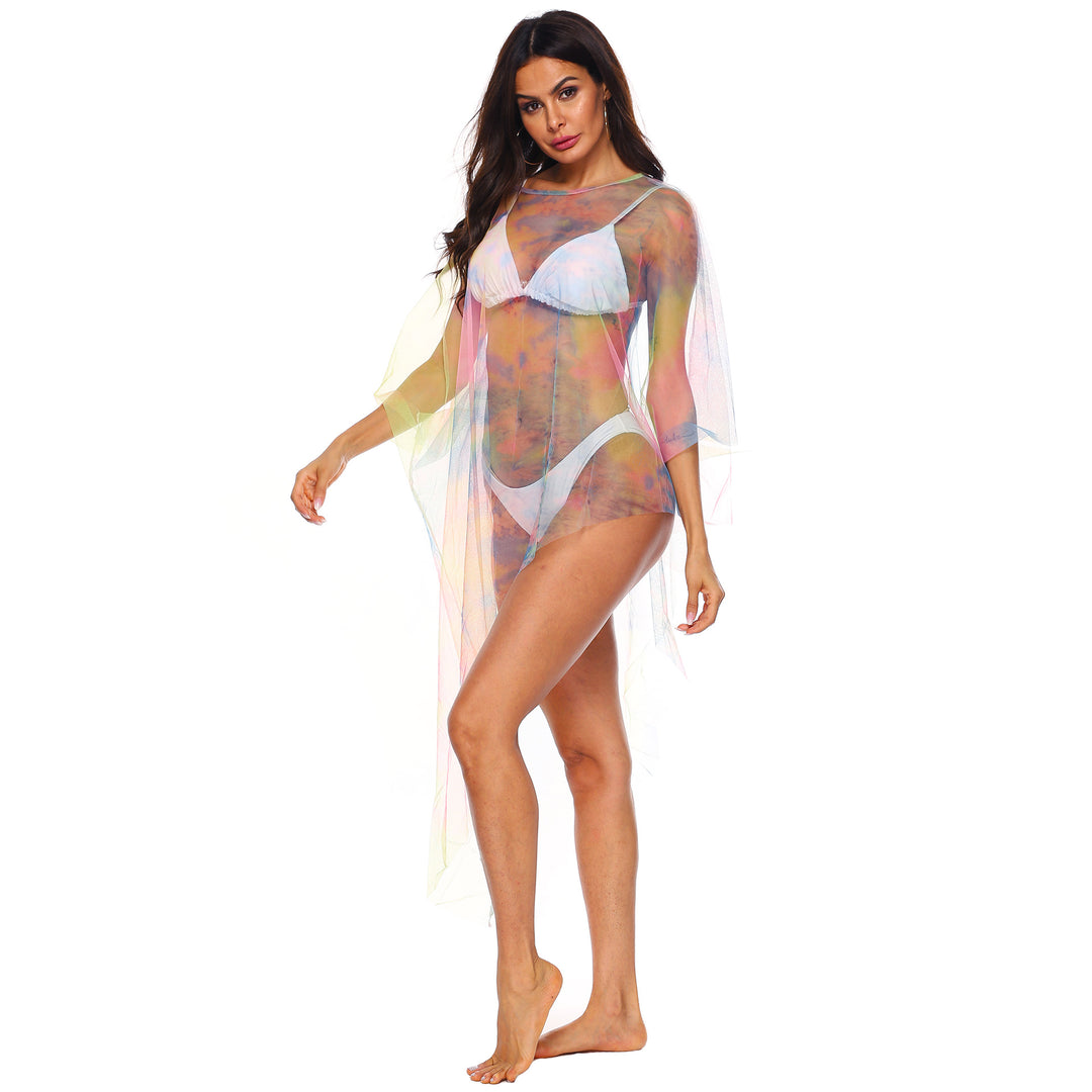Damen transparenter Strandüberwurf mit bunten Akzenten Echo Archiv