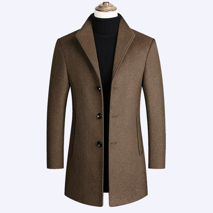 Herren Modernes einreihiges Wollmix-Longcoat mit schmaler Passform und minimalistischer Knopfleiste Echo Archiv
