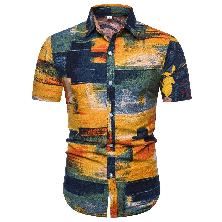 Herren Kurzarmhemd mit kreativen Patchwork-Designs Echoarchiv