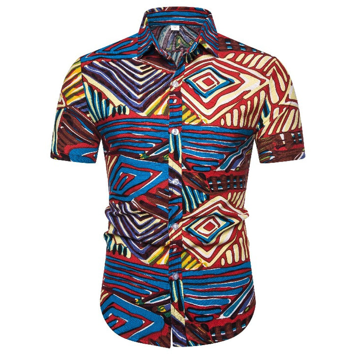 Herren Kurzarmhemd mit kreativen Patchwork-Designs Echoarchiv