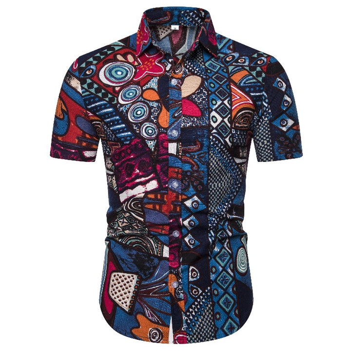Herren Kurzarmhemd mit kreativen Patchwork-Designs Echoarchiv