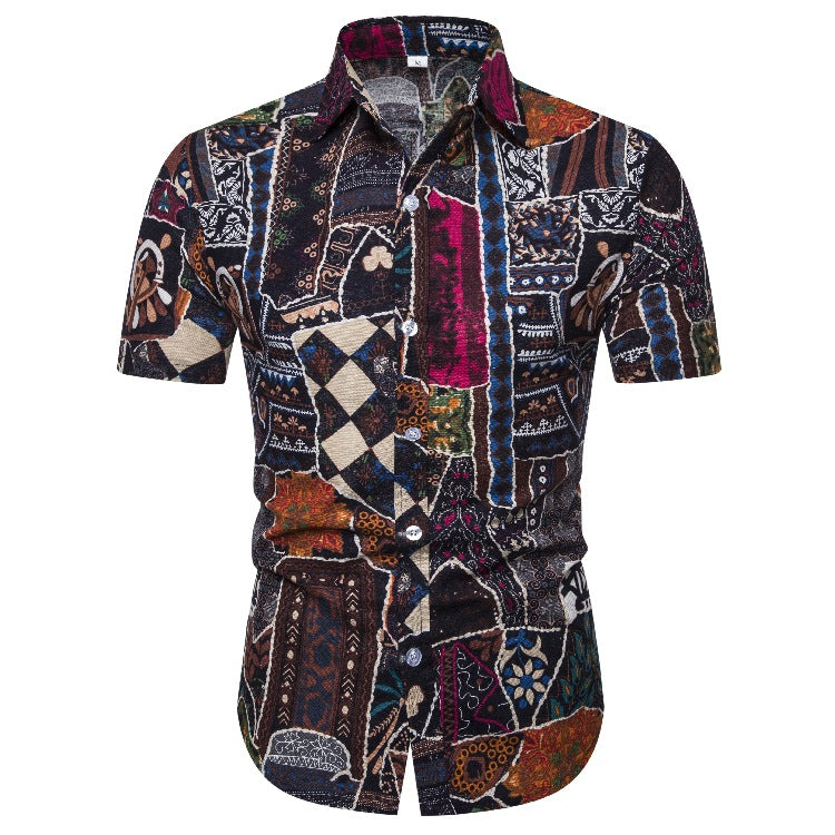 Herren Kurzarmhemd mit kreativen Patchwork-Designs Echoarchiv