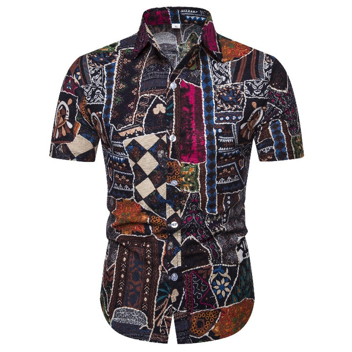 Herren Kurzarmhemd mit kreativen Patchwork-Designs Echoarchiv