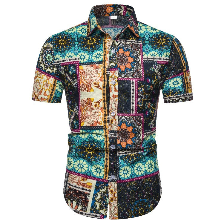 Herren Kurzarmhemd mit kreativen Patchwork-Designs Echoarchiv