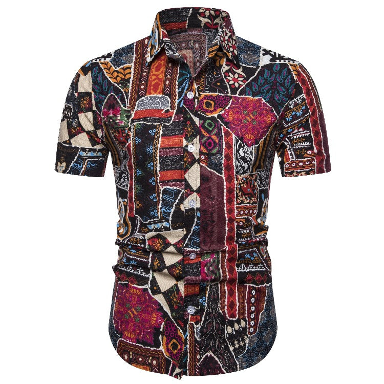 Herren Kurzarmhemd mit kreativen Patchwork-Designs Echoarchiv