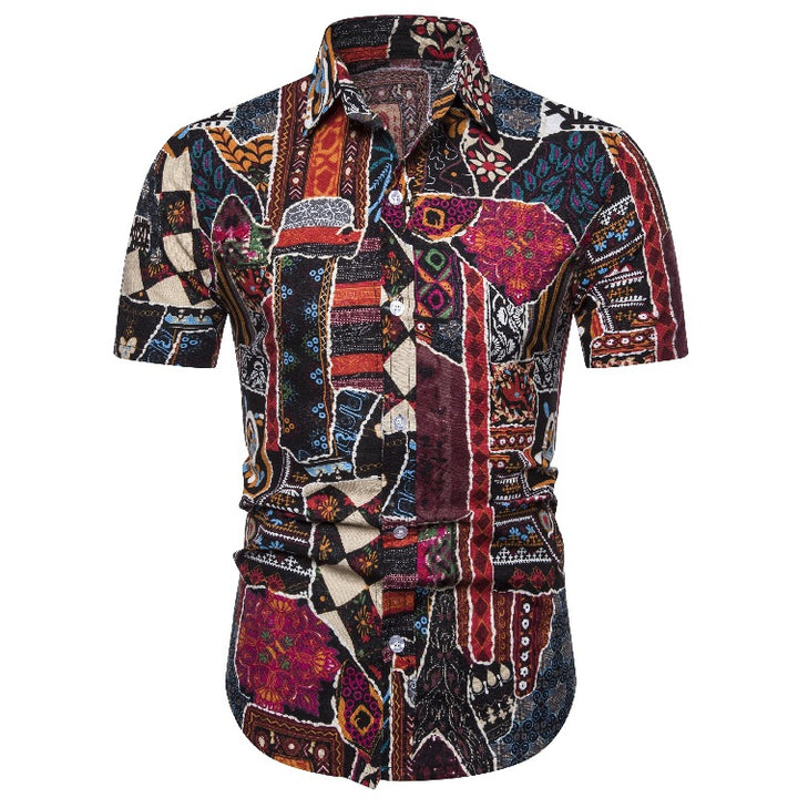 Herren Kurzarmhemd mit kreativen Patchwork-Designs Echoarchiv