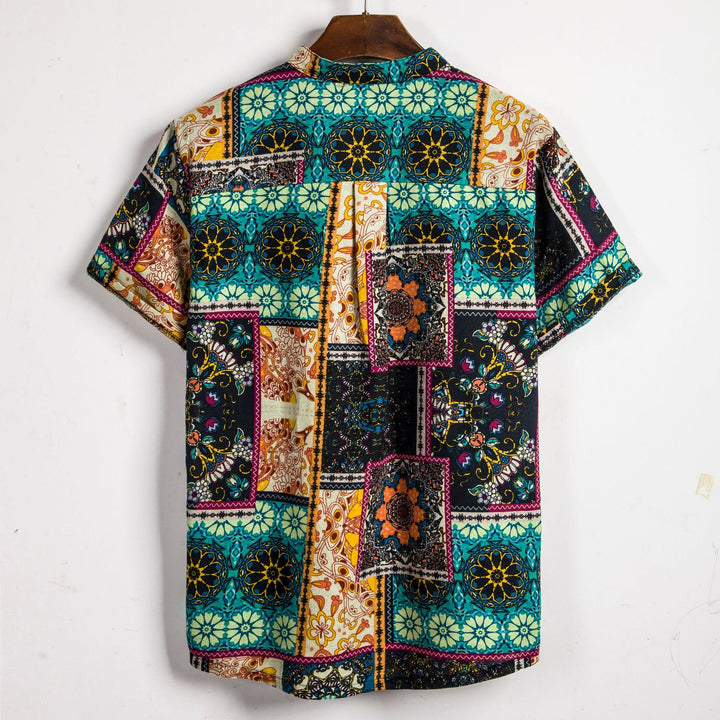 Herren Kurzarmhemd mit kreativem Patchwork-Design Echoarchiv