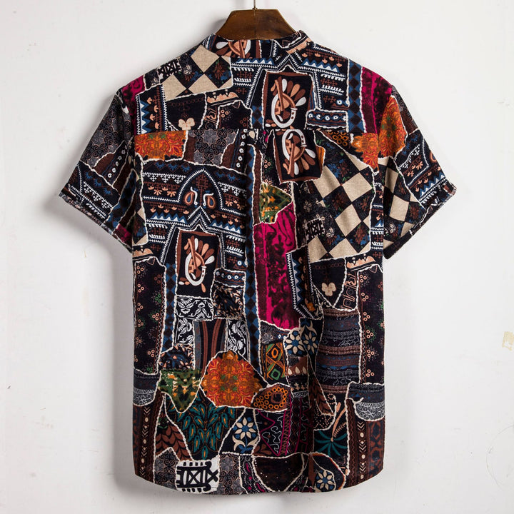 Herren Kurzarmhemd mit kreativem Patchwork-Design Echoarchiv