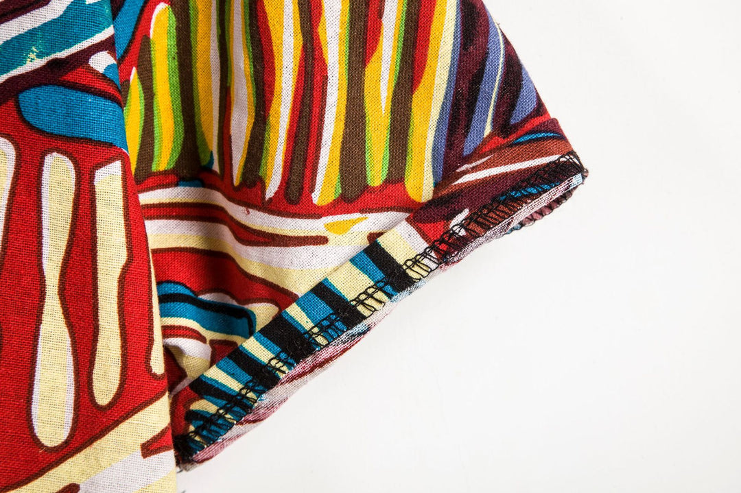 Herren Kurzarmhemd im kreativen Tribal-Design mit modernem Stehkragen Echoarchiv