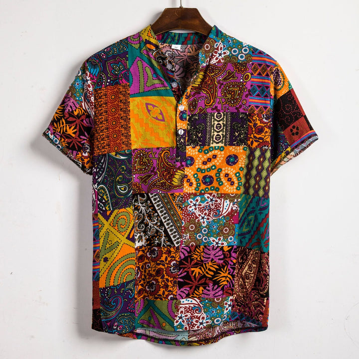 Herren Kurzarmhemd mit buntem Patchwork-Design Echoarchiv