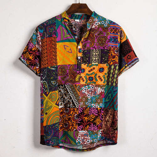 Herren Kurzarmhemd mit buntem Patchwork-Design Echoarchiv